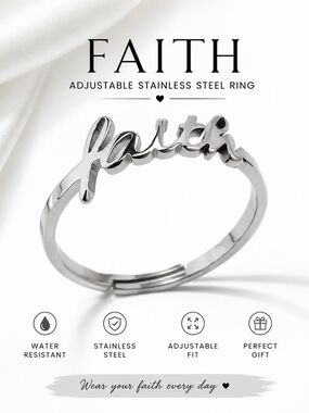 🩶✨ FAITH Adjustable Ring | Stainless Steel Inspirational Ring | Silver